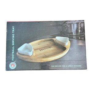 Chef's Counter‎ Football Bamboo Serving Tray with Removable Ceramic Inserts NIB
